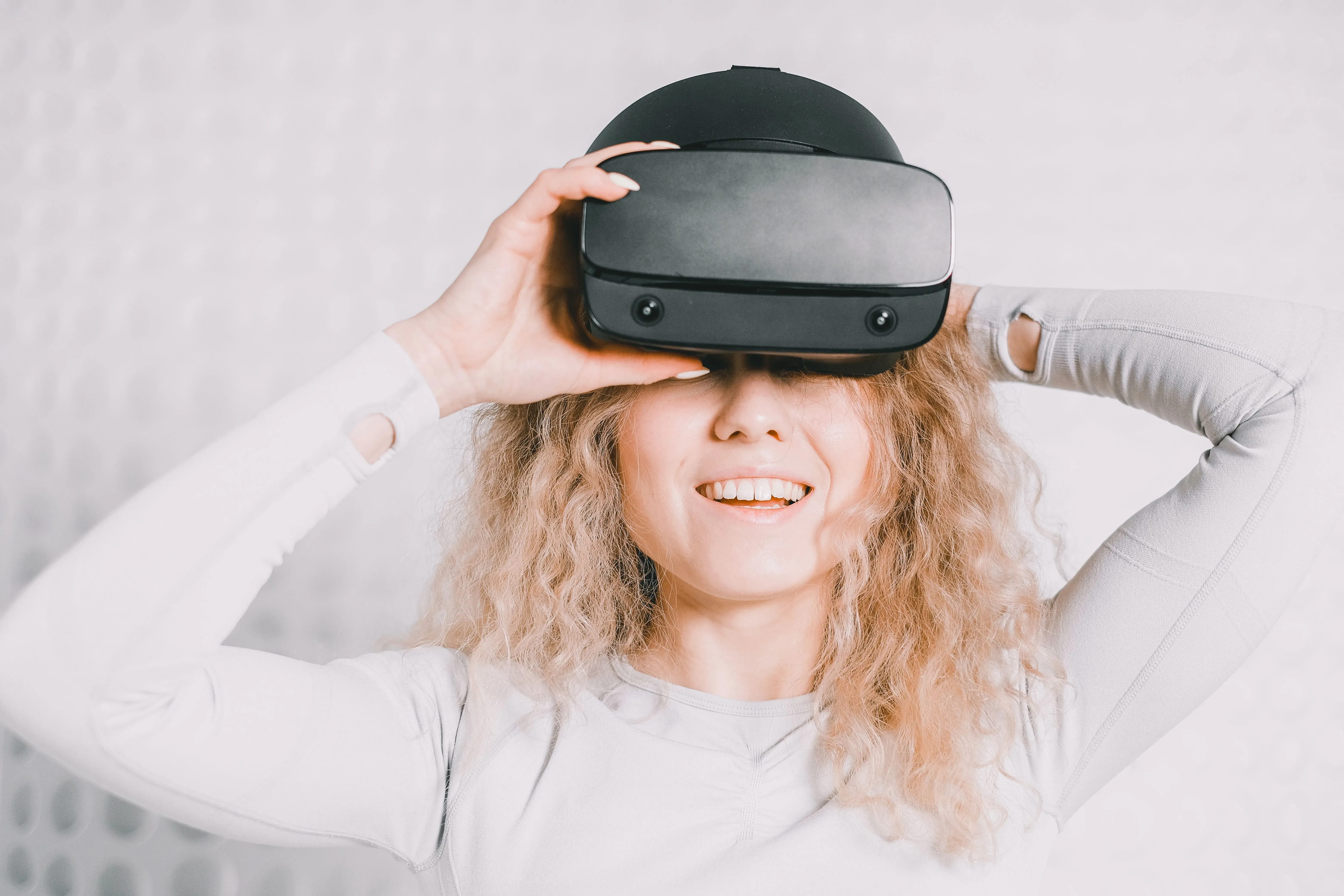 Woman enjoying immersive VR experience